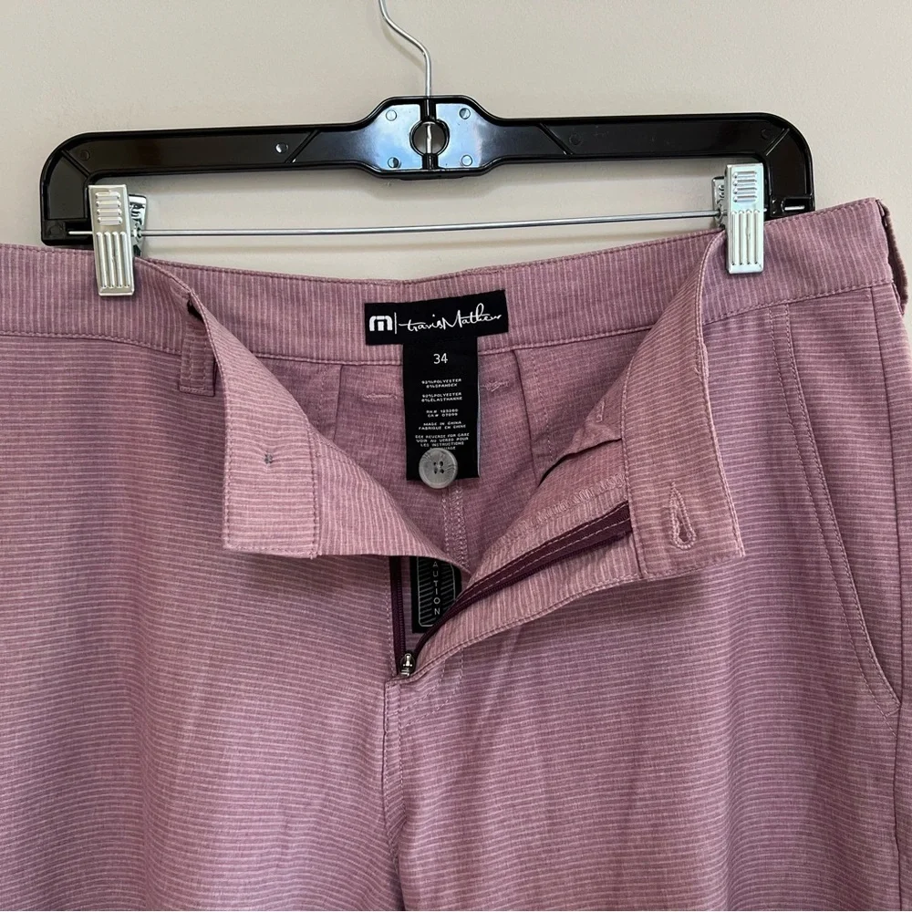 Travis Mathew Save the Day Striped Performance Golf Shorts, Grapeade Mauve, 34